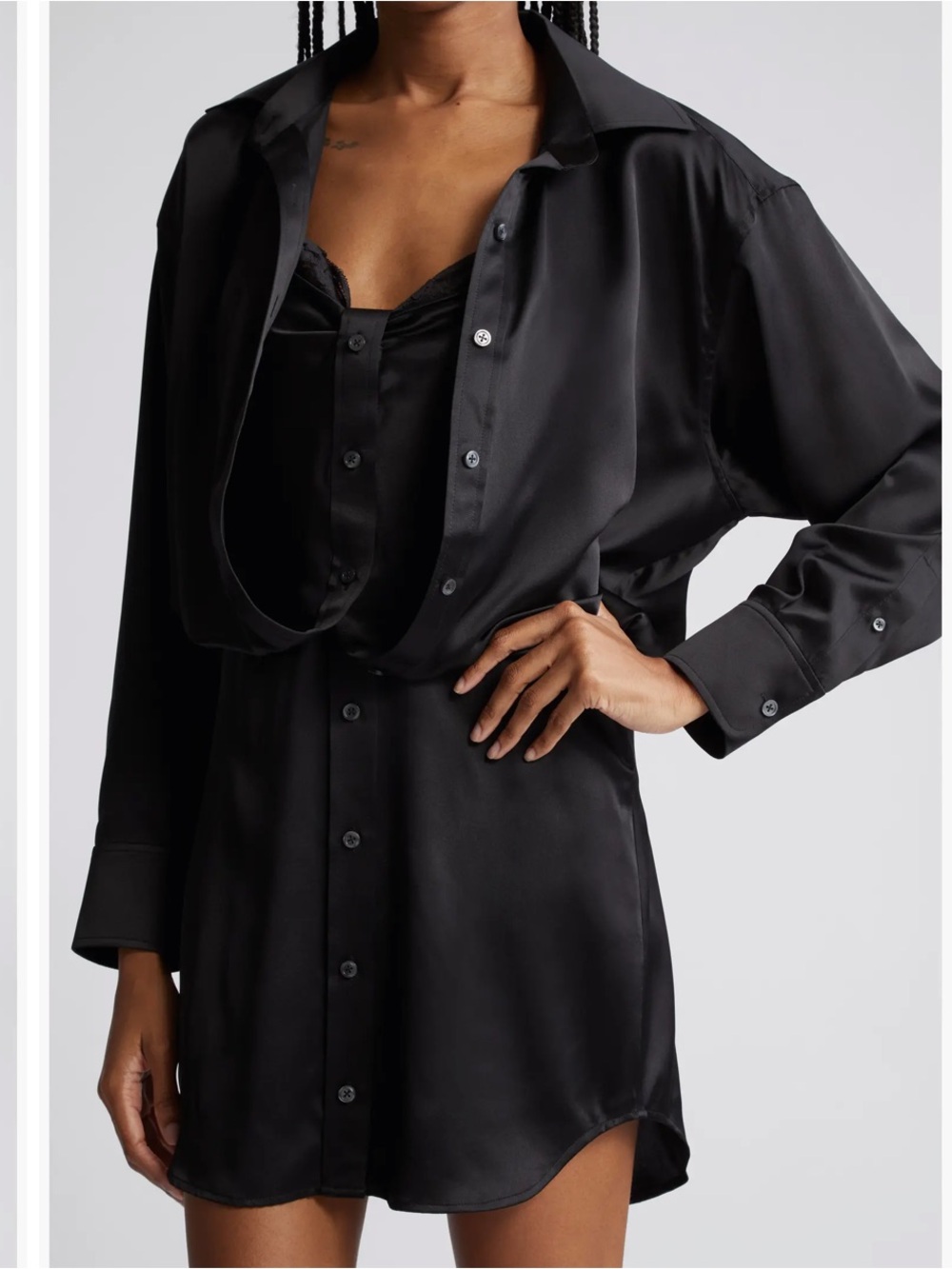 Alexander Wang Integrated Camisole Long Sleeve Silk Shirtdress